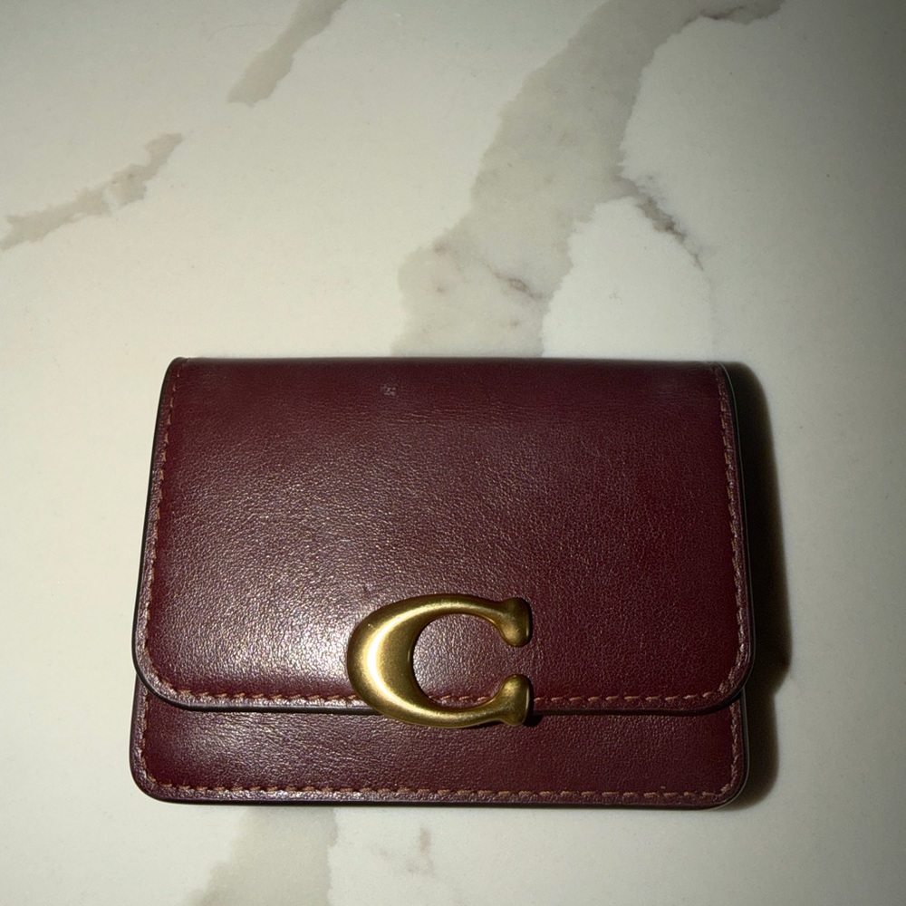 Burgundy Leather Wallet with Gold Accent